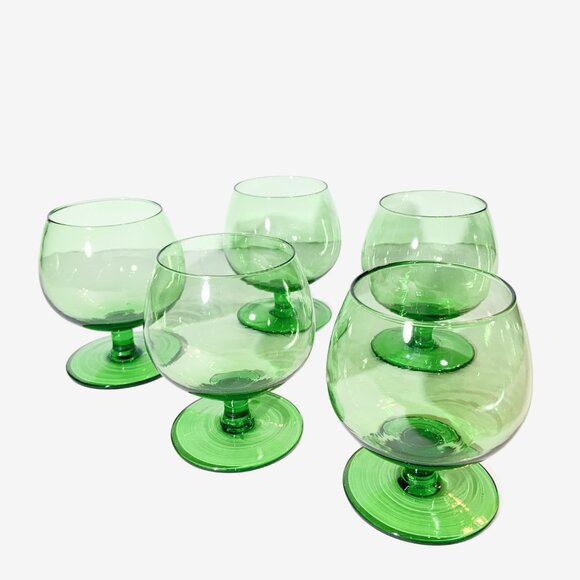 Vintage Set of 4 Green Glass Brandy Glasses / Spirit Glasses / Brandy Snifters - Picture 7 of 10